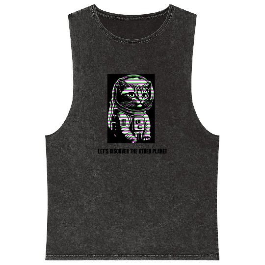 Let's discover the other planet, Astronaut cat. Mineral Wash Tank Tops