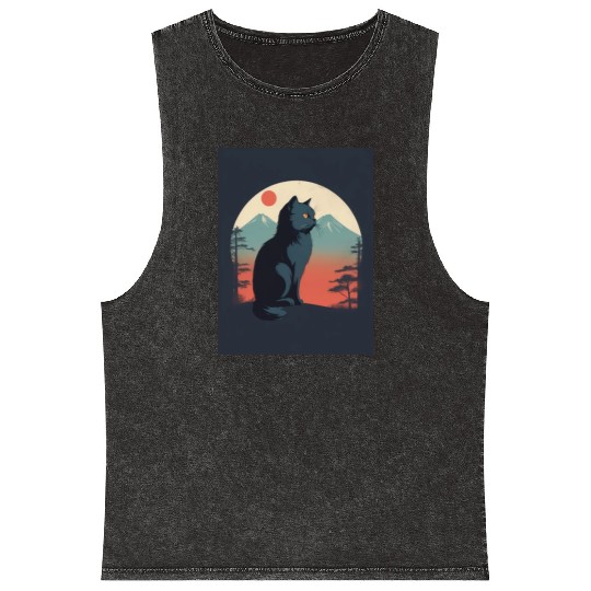 Persian Cat 1 - Japanese Retro Art Mineral Wash Tank Tops