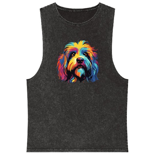Watercolor Colorful Tibetan Spaniel Mineral Wash Tank Tops