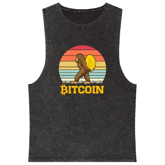 Bitcoin with Big Foot Mineral Wash Tank Tops