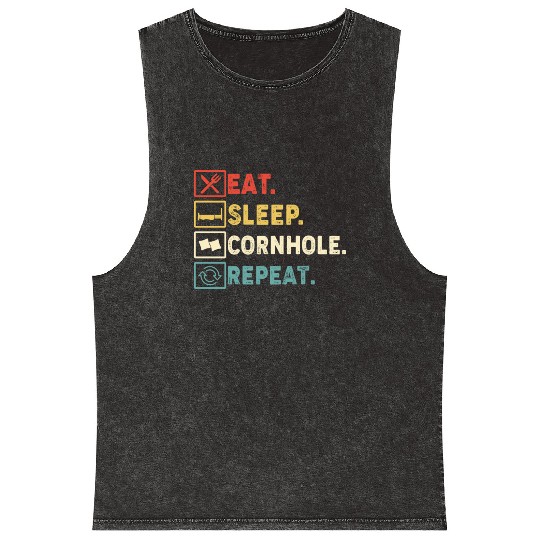 Eat Sleep Cornhole Repeat Mineral Wash Tank Tops