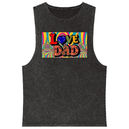 Love Dad Sticker Mineral Wash Tank Tops