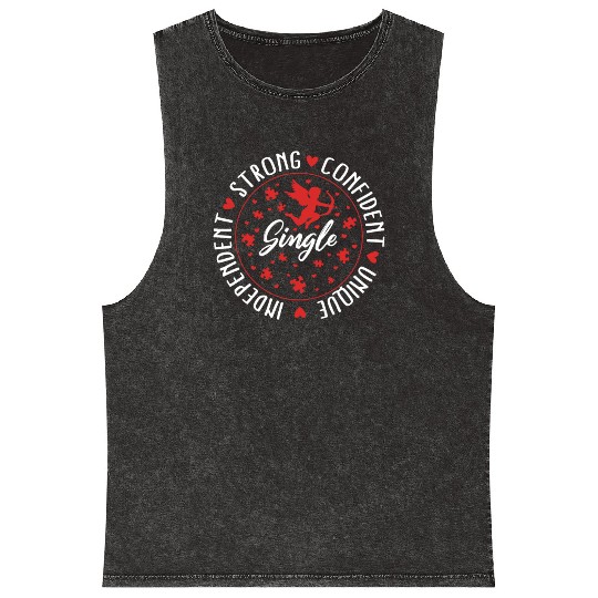 Single Awareness Mineral Wash Tank Tops, Single Independent Strong