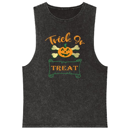Trick or treat crossbones Halloween pumpkin Mineral Wash Tank Tops