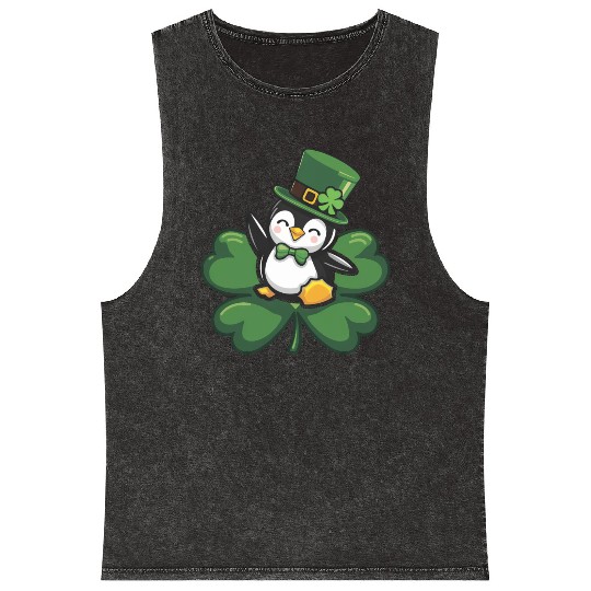 St. Patrick's Day Penguin: Cute Cartoon Design Mineral Wash Tank Tops