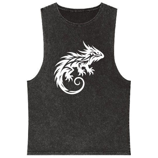 Shaggy Bearded Dragon Tribal Dragon Tattoo Mineral Wash Tank Tops