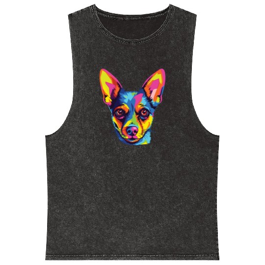 Watercolor Colorful American Toy Terrier Mineral Wash Tank Tops