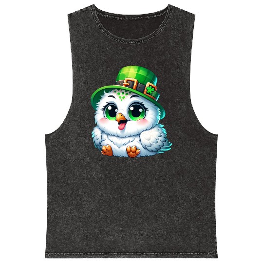 St. Patrick's Cute Snowy Owl Mineral Wash Tank Tops