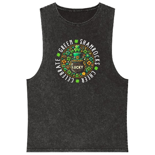 St. Patrick's Day Mineral Wash Tank Tops, Lucky Pot Of Gold Leaf