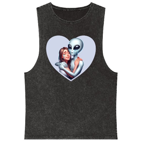Heartwarming Embrace: Human and Alien Mineral Wash Tank Tops