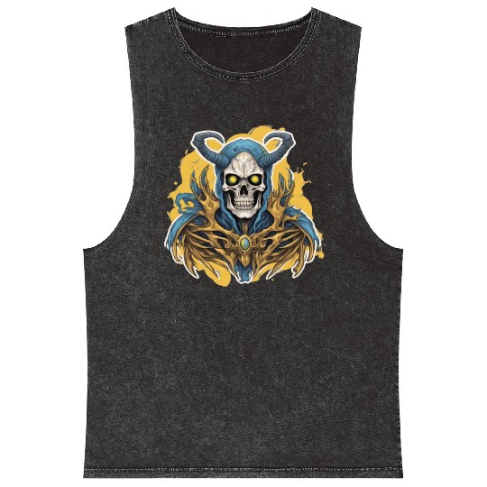 Celestial Crown: Horned Skull Mineral Wash Tank Tops