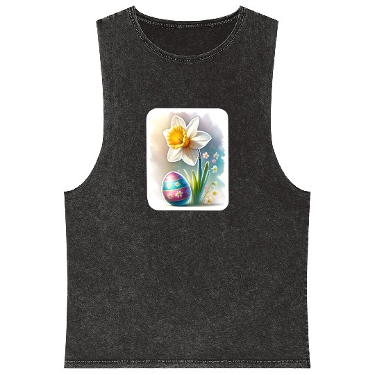 A Beautiful Daffodil With an Easter Egg Mineral Wash Tank Tops