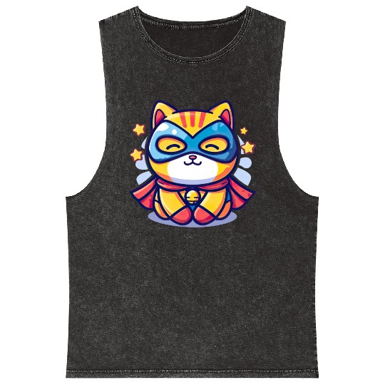 Superhero Kawaii Cat Mineral Wash Tank Tops