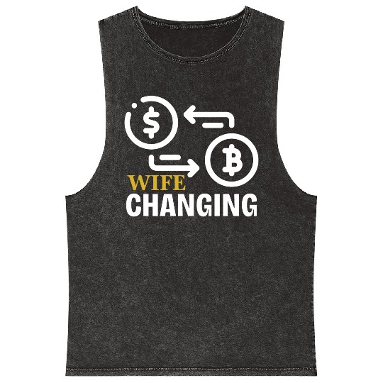 Black and Gold Wife Changing - Bitcoin Mineral Wash Tank Tops