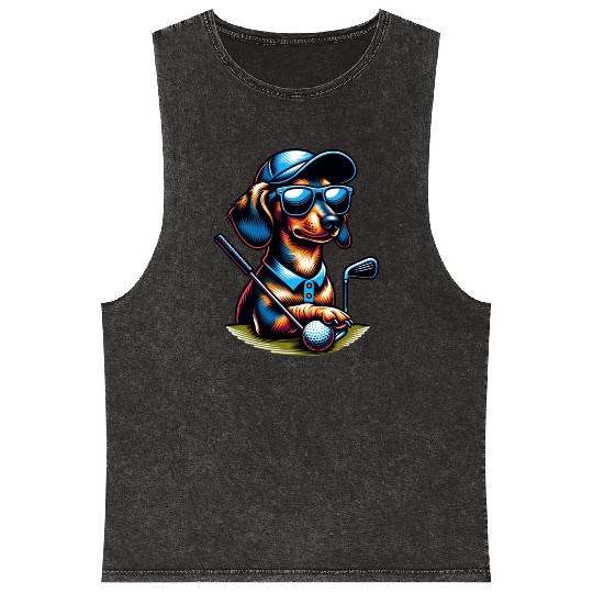 Dachshund Golfer Golf Course Dog Owner Mineral Wash Tank Tops