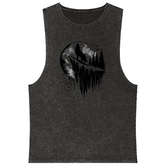 Howling wolf silhouette Mineral Wash Tank Tops