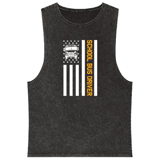 School Bus Driver American Flag School Bus Driver Mineral Wash Tank Tops