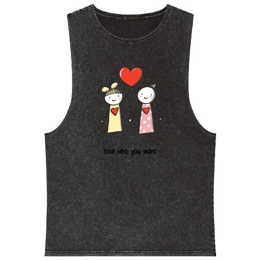 Stick Figure Lesbian Lovers Love Who You Want Mineral Wash Tank Tops