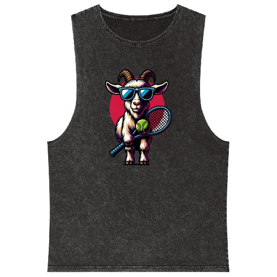 Goat Tennis Player Court Match Design Mineral Wash Tank Tops