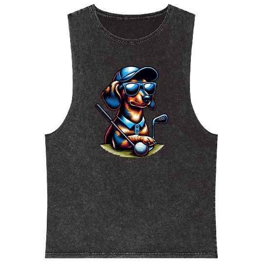 Golf Sport Dachshund Wiener Dog Lover Design Mineral Wash Tank Tops