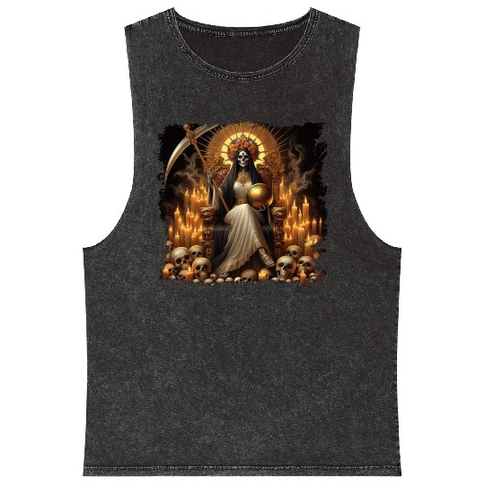 La Santa Muerte Saint Death Mineral Wash Tank Tops