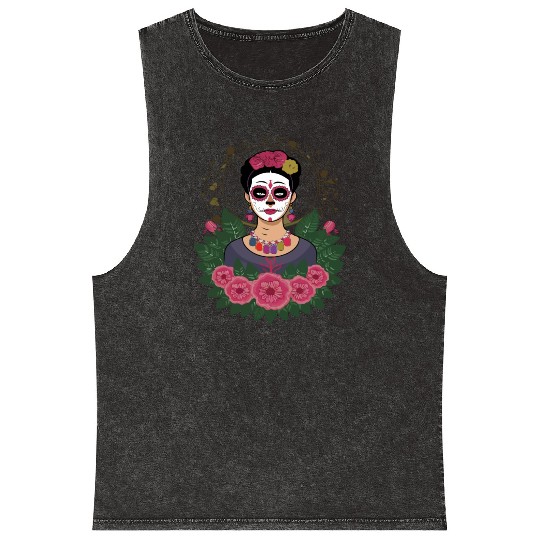 Frida Kahlo Day of the Dead Mineral Wash Tank Tops