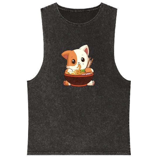Cute anime cat eating ramen noodles Mineral Wash Tank Tops