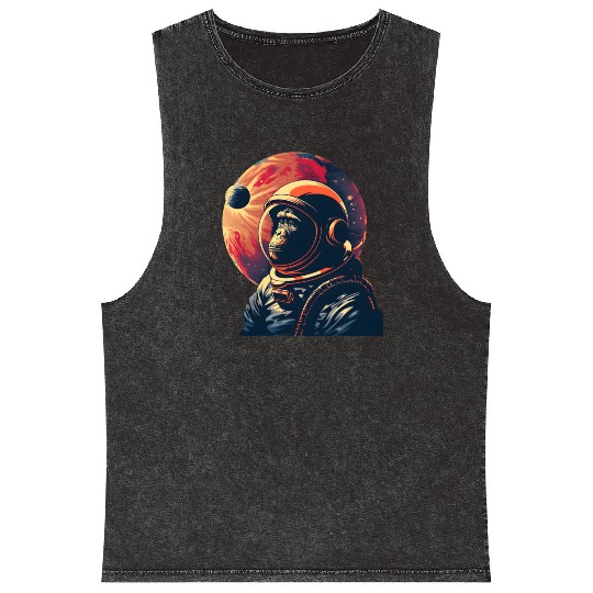 Space Vintage Travel Astronaut Monkey Mineral Wash Tank Tops