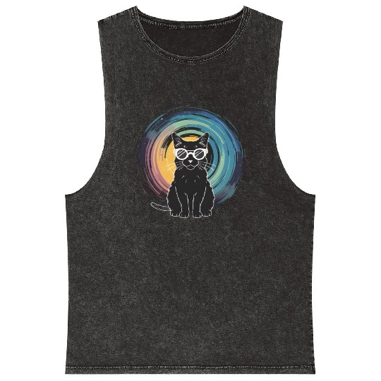 Solar Eclipse 2024 Cat Wearing Glasses Mineral Wash Tank Tops