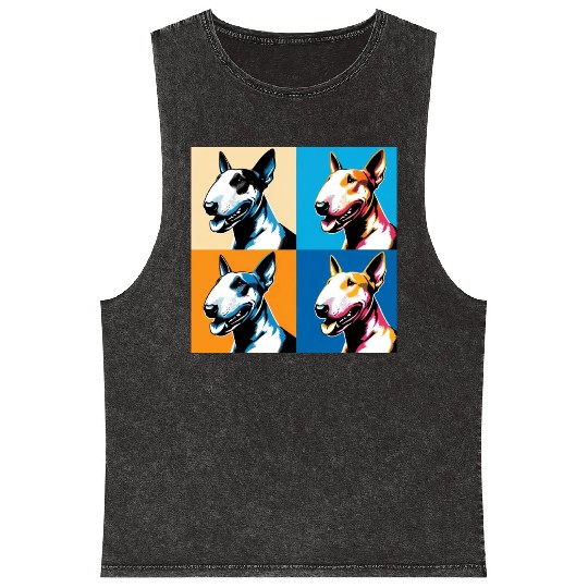Pop Bull Terrier Dog Portrait - Pet Portrait Mineral Wash Tank Tops
