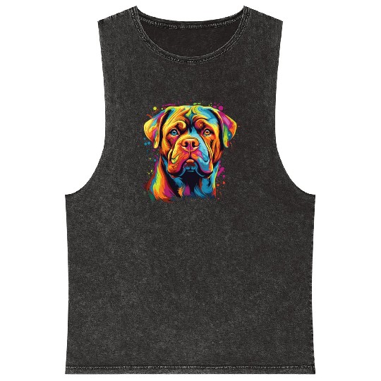 Watercolor Colorful Dogue De Bordeaux Mineral Wash Tank Tops