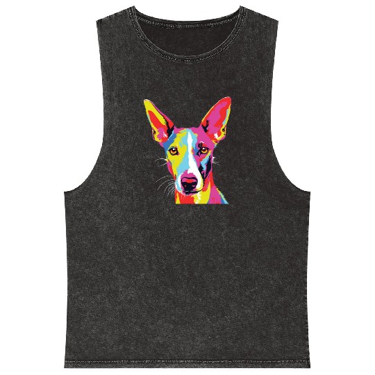 Watercolor Colorful Ibizan Hound Mineral Wash Tank Tops