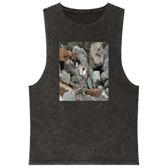 Camouflage Cat On Rocks Gifts for Animal Lovers Mineral Wash Tank Tops