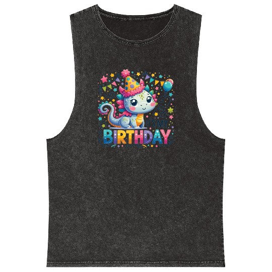 Its My Birthday Sweet Birthday Dragon Mineral Wash Tank Tops