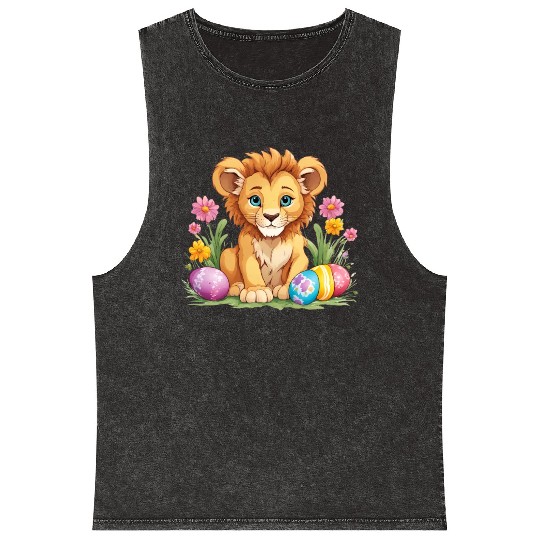 Easter Lion: Vibrant & Adorable Spring Design Mineral Wash Tank Tops