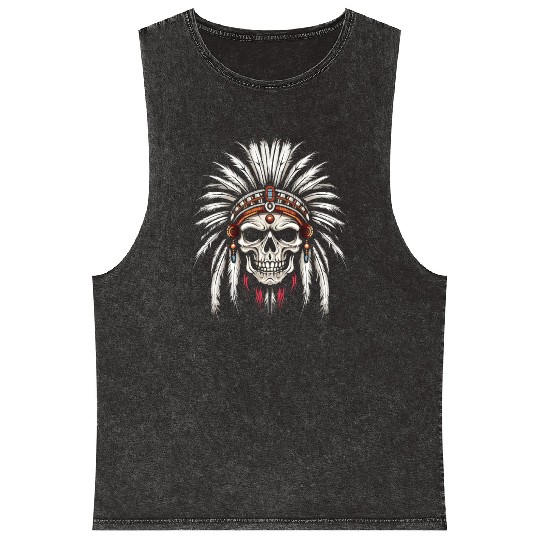 Indigenous Native American Skull Skull Head Mineral Wash Tank Tops