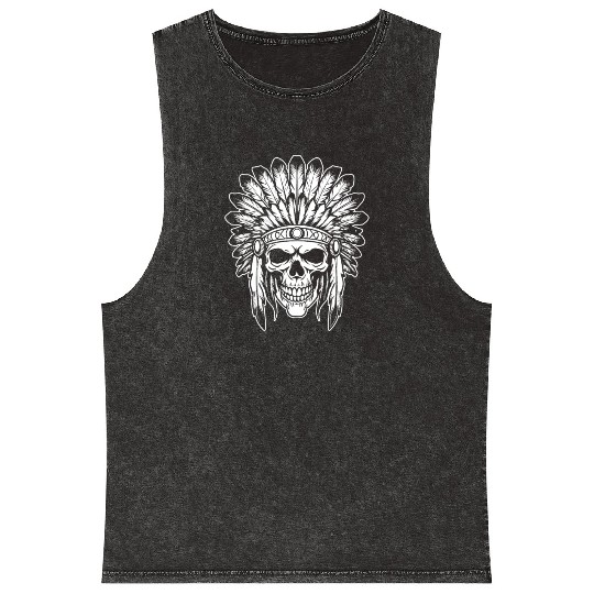 Indigenous Native American Skull Head Mineral Wash Tank Tops