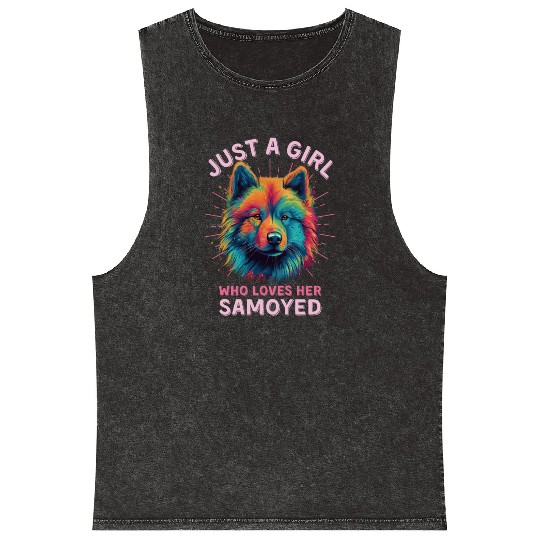 Colorful Samoyed Mineral Wash Tank Tops