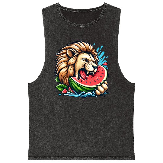 Lion Enjoying a Juicy Watermelon Mineral Wash Tank Tops