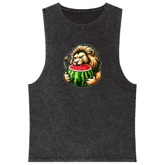 Lion Enjoying a Juicy Watermelon Mineral Wash Tank Tops