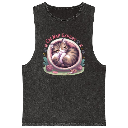 Cat Nap Expert - Funny Cat Outfit! Mineral Wash Tank Tops