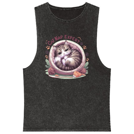 Cat Nap Expert - Funny Cat Outfit! Mineral Wash Tank Tops