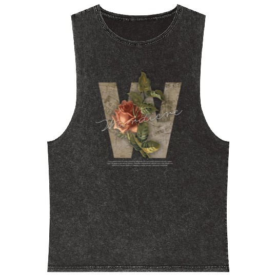 Black Brown Vintage Rose Initial Mineral Wash Tank Tops