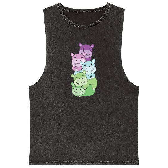 Toric Flag Pride Lgbtq Cute Hippo Mineral Wash Tank Tops