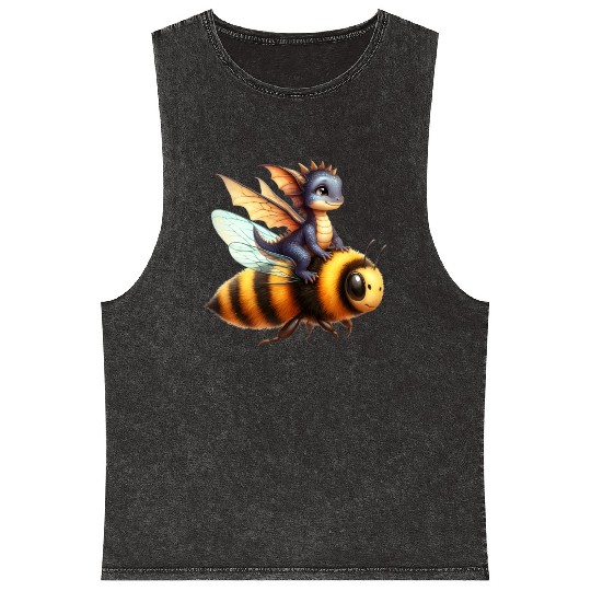 Fun Baby Dragon Riding a Bumble Bee Mineral Wash Tank Tops
