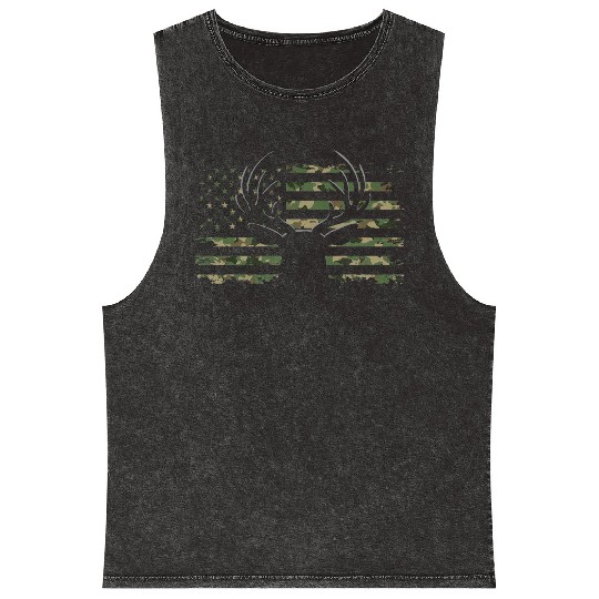 American Flag Camouflage Outdoor Antlers Deer Mineral Wash Tank Tops