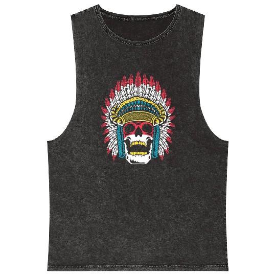 Indigenous Native American Skull Skull Head Mineral Wash Tank Tops