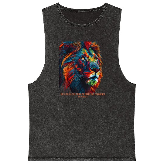 Lion of Judah Jesus Revelation Bible Verse Christ Mineral Wash Tank Tops