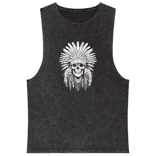 Indigenous Native American Skull Head Mineral Wash Tank Tops