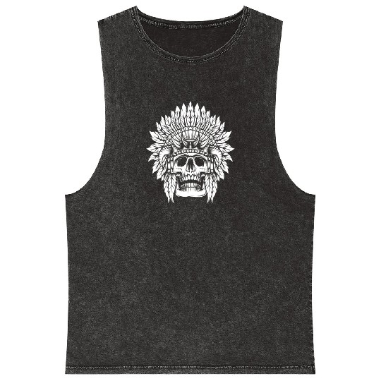 Indigenous Native American Skull Head Mineral Wash Tank Tops